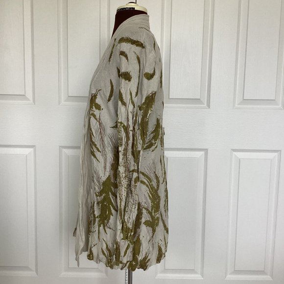 Taupe Cotton Cardigan with Feather Print - Picture 2 of 8